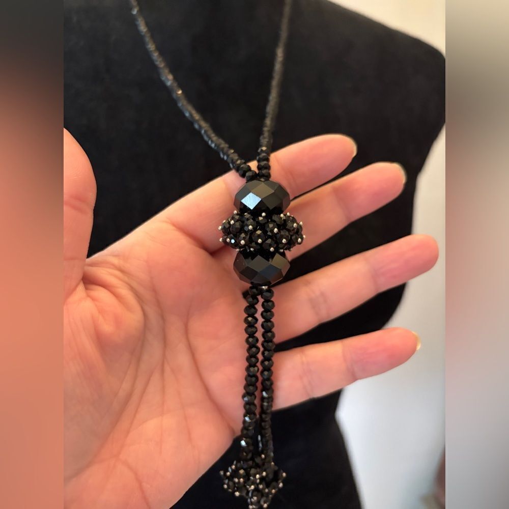 Vintage Austrian Crystal flapper necklace w black crystals
